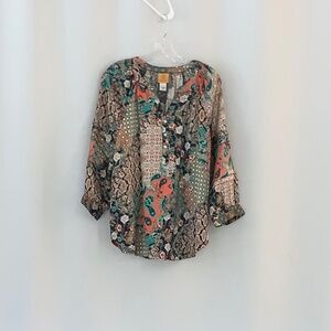 Ruby Rd Satin 3/4 Sleeve Peasant Blouse